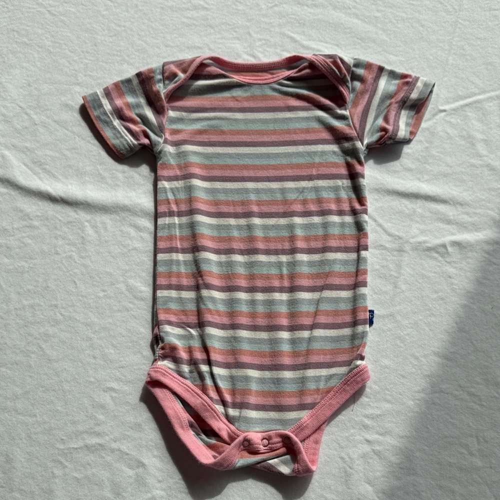 Kickee Pants Pink and Gray Striped Bodysuit